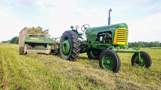 Vintage Oliver Farm Equipment making square bales