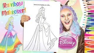 Coloring Princess Aurora Rainbow Makeover! Disney Princess Coloring Pages | Pencils and Markers