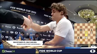 Magnus Carlsen shocked by Vincent Keymer | FIDE World Cup 2023 Round 4