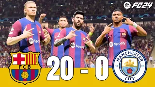 FC 24 | MESSI, RONALDO, MBAPPE, NEYMAR, HAALAND ALL STATS PLAYING | BARCA 20 - 0 MAN CITY