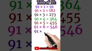 Table of 91| Table of Ninety One| Maths Table 91| Tebul 91| Multiplication Table of 91 #shorts