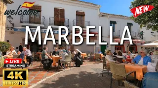 Cozy city 4K 🇪🇸  enjoying sun and ambient. Walk tour at the historic city center Marbella 2024