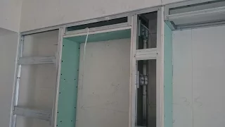 настенный элемент с вертикальной нишей, монтаж гипсокартона. Plasterboard install.