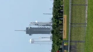 Falcon 9 cargo launch as seen from the Kennedy Space Center VAB