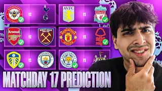 My PREMIER LEAGUE MATCHDAY 17 PREDICTIONS!