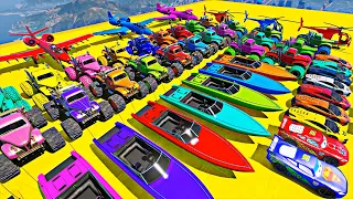 GTA V Spiderman - Crazy Car Racing Challenge By Trevor and Friends With Amazing Car Planes and Boats