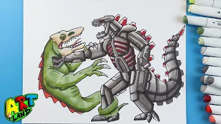 How to Draw MECHAGODZILLA VS SKULLCRAWLER!!!