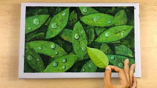 Simple Acrylic Painting With Leaf / Leaf Printing Technique / Water Drops On Leafs / Step By Step