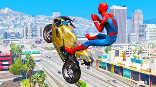 GTA 5: Spiderman Epic Bike Jumps #7 - Spider-Man Stunts & Fails, Gameplay