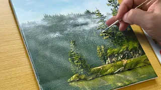 How to Draw a Morning Lake / Acrylic Painting for Beginners