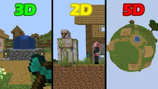 minecraft overworld in 5D vs 3D vs 2D