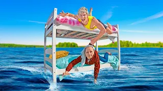 BUILDING BUNK BED ON WATER to DESTROY SCARY OLD LADY!!