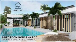 EP- 59 | 3 BEDROOM MODERN BUNGALOW HOUSE WITH POOL; L-SHAPED PLAN | Modern Bungalow House | NEKO ART