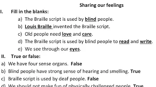 Class 3, EVS chapter 13 sharing our feelings extra question answer solution with explanation