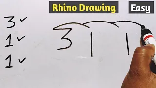 How To Turn Number 311 Into A Rhino |  Drawing Animals Tutorial For Beginners | Rhinoceros Drawing