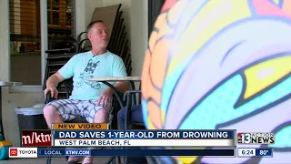 Father jumps in pool to save child