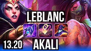 LEBLANC vs AKALI (MID) | 10/1/6, 1.6M mastery, 500+ games, Legendary | BR Master | 13.20