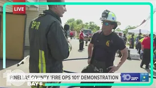 Firefighters give demonstration about what responders do