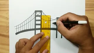 How to draw GOLDEN GATE BRIDGE with easy