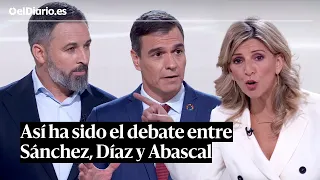 Resumen del debate entre Sánchez, Díaz y Abascal: los socios progresistas atacan las alianzas PP-Vox