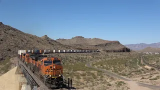 11 BNSF trains in Kingman Canyon, AZ in four hours.  Different locations with non-stop action.