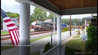 FUNERAL TRAIN, CSX M332 with a bunch of junk for LTEX, NS 9752 CSX 7836, 9/28/2023