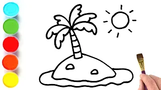 Island Picture Drawing, Painting, Coloring for Kids and Toddlers | Let's Draw Together