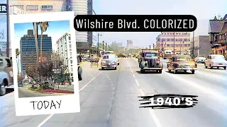 Los Angeles Wilshire Blvd 1940s in COLOR w/SOUND 60fps