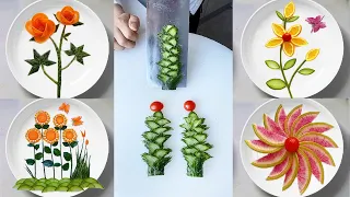 Exquisite Knife Skills Carve Cucumbers Into Flower Platters, So Beautiful#knifeskills #fruitcarving