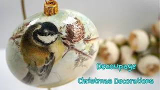 Christmas decoration . Decoupage with Rice Paper . Porcelain Texture with Cracking Varnish .