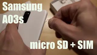 Samsung A03s - how to insert SIM and micro SD card