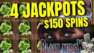 $150 SPINS! 4 Jackpots on Black Widow High Limit live slot machine play in las vegas