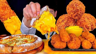 ASMR 치즈 가득 시카고피자🍕바사삭 대왕볼카츠 미니볼카츠 닭꼬치튀김 치즈소스 찍먹방! Full Cheese Chicago Pizza With Ball Cutlet MuKBang