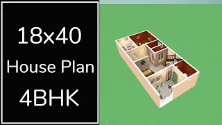 18x40 Home Plan || 720 Sqft Ghar Ka Naksha || 18x40 House Design || Small House Plan 3D