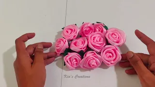 14 Flower Making with Ribbon | Easy Trick of Rose Making | Wall Hanging | Home Decoration, DIY Craft