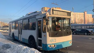 Поездка на троллейбусе ЗИУ-682Г-016.02 483 (последний с заводской черной полосой под лобовым стеклом