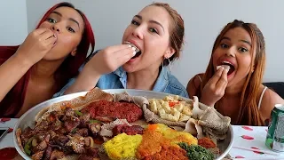 Eating Ethiopian Food with Osh and Akela 먹방 Mukbang (My First Youtube Collab)