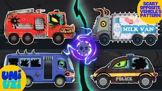 Umi Uzi | patterns for children with scary vehicles | learn opposites | Halloween special videos