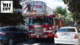 Boston Fire Tower Ladder 10 Responding Wrong Way Down Tight, One-Way Street with Obstructions