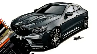 Realistic Car Drawing - Mercedes Benz E-Class Coupe - Time Lapse   Drawing Ideas