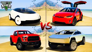 Apple Car vs Tesla CyberTruck vs Tesla Model X vs Ford Truck - GTA 5 Which Car is best?