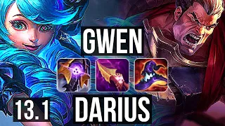 GWEN vs DARIUS (TOP) | 7 solo kills, Legendary, 500+ games, 18/4/6 | EUW Diamond | 13.1