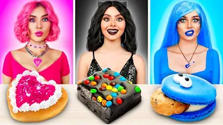 Pink VS Black VS Blue Food Challenge | Eating Everything Only In 1 Color For 24 HRS by RATATA POWER