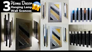 3’ DIY Glam Home Decor | 2’ Wall Sconces & Hanging Lamp | Using Contact Paper & Containers | 2021