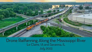 Drone Railfanning Along the Mississippi River: Le Claire, IA & Savanna, IL - July 2023