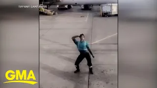 Airline employee goes viral with tarmac dance moves