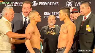 HEATED ISAAC PITBULL CRUZ VS EDUARDO RAMIREZ WEIGH INS + FACE OFF! BOTH MEAN MUG EACH OTHER