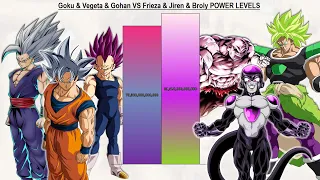 Goku & Vegeta & Gohan VS Frieza & Jiren & Broly POWER LEVELS All Forms - DBS / DBS: Super Hero