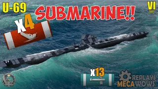 SUBMARINE U-69 4 Kills & 55k Damage | World of Warships Gameplay
