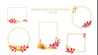 Watercolor autumn gold geometrical frames clipart. Designbundles